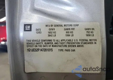 2004 Chevrolet Cavalier from USA, damaged, VIN 1G1JC52F147281015